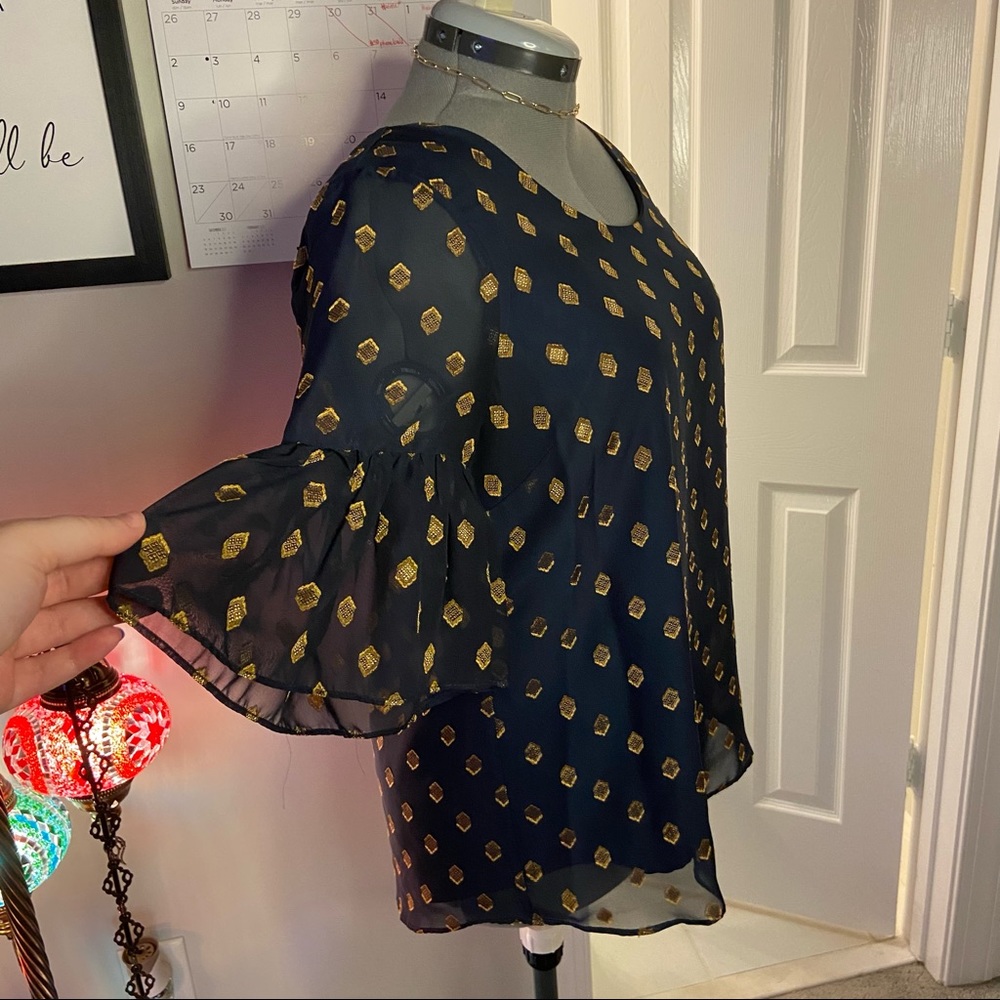 World Market Blue & Gold Blouse Size XL - Picture 2 of 11